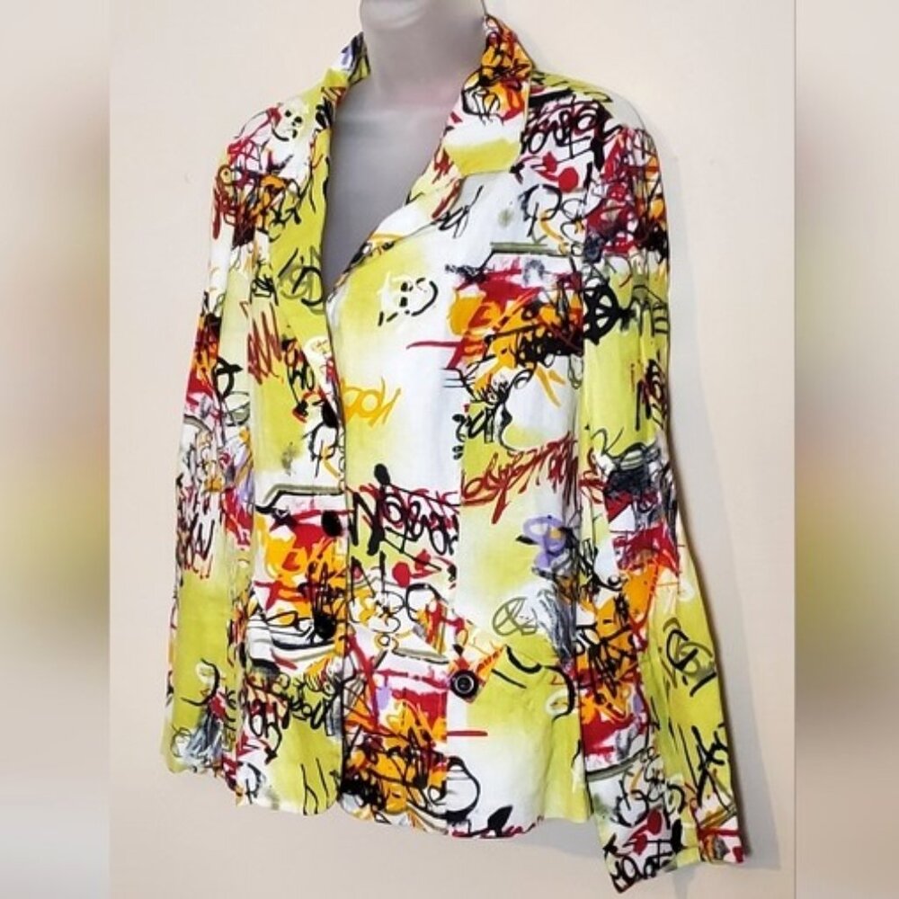 Designer Gabriella Molinari Artsy Linen Jacket 12 - Picture 1 of 7